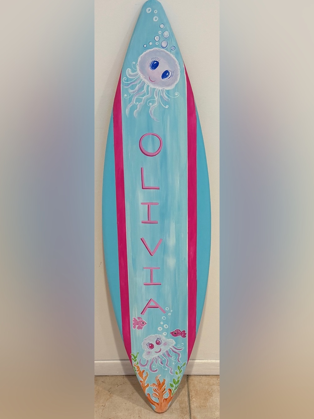Personalized 4ft wood surfboard  wall art hanging